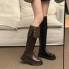 Botas Negras Retro Estilo Británico Tacón Grueso Suela Gruesa para Mujer 2025 Otoño e Invierno Botas Nuevas Tubo Alto Ajustadas de Caballero