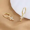 Pendientes de Trébol de Cuatro Hojas de Plata S925, Pendientes de Circonita de Lujo Ligero y Gama Alta, Pendientes de Cruz para Mujer, Joyería para Orejas de Nicho al por Mayor