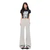 Novos jeans cinza cristal boca de sino, estilo fino de verão, corte solto, não gruda no corpo, emagrecimento, calça de baixo elasticidade, suporta dropshipping