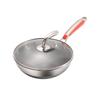 Wok pequeño de acero inoxidable para uso doméstico con poco humo, plano, grueso, antiadherente, apto para cocina de inducción, universal, espátula de nido de abeja, wok