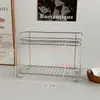 Prateleira de armazenamento de aço inoxidável estilo Ins, prateleira de armazenamento de camada dupla, simples para mesa, organizador de skincare, cosméticos e itens diversos