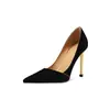 Sapatos femininos de camurça de ovelha, corte baixo, couro legítimo, simples e versáteis, bico fino, salto agulha, rosa nude, acabamento fosco, saltos altos para vestido de festa