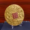 Nuevos Adornos Auspiciosos de Dragón y Fénix en Relieve Color Dorado Arena con Plato Redondo de Bendición Adornos para Escritorio de Oficina Regalos de Inauguración