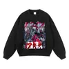 Moletom com Capuz Oversize Lavado Estilo Vintage Marca Tendência Algodão Puro Anime Japonês Estampa Europeia e Americana Streetwear Roupas Masculinas Transfronteiriço