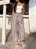 Pantalones de pierna ancha hasta el suelo, versátiles, casuales para vacaciones, estilo europeo y americano, de moda, holgados, a rayas, con cordón, cintura elástica