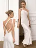Nuevo Vestido Elegante de Estilo Europeo y Americano para Chica Atrevida, sin Mangas, Cuello Asimétrico, Color Sólido, Espalda Descubierta, Huecos, Ceñido a la Cintura, Largo