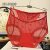 Ropa Interior Femenina de Encaje Rojo Grande Sexy Negra Sin Costuras de Cintura Media Algodón Puro en la Entrepierna Transpirable Ropa Interior Roja del Año del Zodiaco para Mujeres