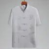 Traje Tang para Hombre de Seda de Hielo Manga Corta Verano Cuello Vertical Estilo Chino Bordado Camisa para Hombre de Mediana Edad y Mayor Hanfu para Papá