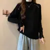 Elegante ropa de invierno para mujer, diseño de nicho estilo francés, top casual adelgazante, suéter de punto básico de cuello semi-alto, moderno