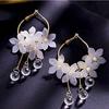 Pendientes de hadas de alta gama europeos y americanos que tiemblan con pendientes de perlas de flores de cristal coreanas
