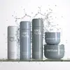 Botella de envase de cuidado de la piel de alta gama, botella de plástico de 150 ml con tapa de giro para tónico, botella de boca ancha de 200 g para crema exfoliante, hecho a medida