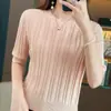 Nueva ropa de mujer de verano, top de punto acanalado de algodón puro con cuello redondo estilo coreano, camiseta elegante y versátil