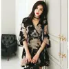 Comercio Exterior Ropa de Mujer 2025 Estilo Coreano Ropa de Verano Nuevo Retro Estampado Manga de Trompeta con Cordones Vestido de Línea A para Mujer