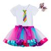 Conjunto de Vestido Europeu e Americano para Meninas 2026 com Camiseta com Gravata Borboleta de Desenho Animado, Saia Tutu e Presilha de Cabelo com Laço Conjunto de Três Peças de Manga Curta