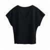 Camiseta Blanca de Gama Alta con Cuello en V y Manga Corta con un Ajuste Holgado Relajado y Elegante para Principios de Otoño, Top Versátil Adelgazante y a la Moda