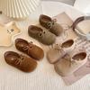 Sapatos Bircan Lisos com Laço para Meninas Simples Versáteis Sapatos de Camada Única Primavera 2025 Novos Sapatos de Couro com Solado Macio para Meninas