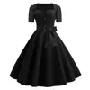 L 6002 Vestido Retro de los años 50 para Mujer Amazon Hepburn Cuello Cuadrado Manga Corta Color Natural Cinturón Ceñido a la Cintura Dobladillo Ancho Lunares