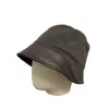 Sombrero de pescador de retazos de lana con ala de cuero PU estilo vintage para mujer, versión coreana, liso retro, de nicho, único, sensación de alta gama