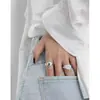 JT634 Estilo Coreano Ins Nicho Rosto Irregular Tourmalina Artificial Textura Textura Anel Aberto de Prata de Lei S925 para Mulheres