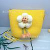 Bolsa de Concha Hecha a Mano con Flores de Dibujos Animados Transfronteriza, Bolsa Tejida de Girasol para Niños, Bolso de Paja Casual para Hombro de Viaje