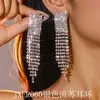 Brincos de Franja Full Diamond para Fornecimento Transfronteiriço, Brincos Longos Exagerados, Brincos Elegantes Estilo Francês, Brincos Versáteis para Vestidos e Banquetes