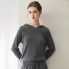 100% cachemir usando hilo Consinee, nueva sudadera con capucha de punto suelta para mujer de otoño e invierno, suéter de punto como capa base