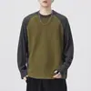 Camiseta Masculina Anyang Estilo Americano Cor Contrastante Gola Redonda Raglan Manga Longa Outono 2025 Nova Costura Camisa Básica Top Solto