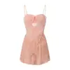 Elegante y sexy camisón de malla floral sin espalda con tirante de lazo, copas en el busto y bata, conjunto para el hogar para mujer 7022