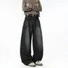 Fengshe Roupa Masculina / Jeans Desconstruído Estilo Retrô Americano com Corte de Foice para Homens e Mulheres, Calças Casuais Largas e Soltas com Efeito Drapeado