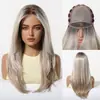 Novo Produto, Peruca Mono Sem Cola, Seda Importada, Sem Cola, Repartição Livre, Cabelo Longo Reto Dourado Degradê, Peruca de Cabeça Inteira