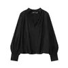 Atacado de Fabricantes de Roupas Femininas Transfronteiriças Novidades 2025 Versátil Pulôver Gola V Mangas Longas Estilo Lanterna Camisa Casual Tops