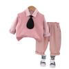 Traje de otoño para niño 2024 nuevo estilo extranjero niño de un año bebé primavera y otoño color sólido corbata suéter conjunto de tres piezas marea