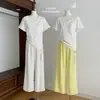 Calça de Seda de Gelo Wide Leg 2.0 - Altamente Elogiada / Calça de Seda de Gelo de Verão Fina Caimento Fluido Fresca Tecido Branco Francês Tramado