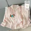Conjunto de Pijama de Primavera para Mujer con Sujetador Incorporado, Lindo Cachorro de Dibujos Animados, Manga Larga, Pantalón Largo, Holgado, Se Puede Usar al Aire Libre, Conjunto para Estar en Casa