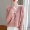 Cardigan de Lana Pura Elegante Estilo Otoño 2026 Cuello en V Suéter Regular Abrigo de Lana para Mujer