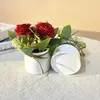 Maceta Mini Artificial de Escritorio con Estilo Nórdico, Crisantemo de 3 Capas, Lazo de Cuerda de Cáñamo, Bonsái, Decoración para Dormitorio y Sala de Estar