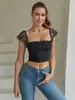 Camisola Ins Trendy Estilo Escuro com Renda Borda Estilo Europeu e Americano Listrado Slim-fit Sem Mangas Top Bandeau