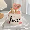 Decoración de Pastel para el Día de San Valentín Chino 2025 Adornos de Osos en Pareja Tarjeta de Corazón de Amor Acrílica Enchufe