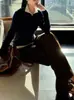 [Textura de Tiempo] Suéter de Punto Polo Clásico de Color Contrastante para Mujer, Top a la Moda