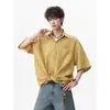 Camisa xadrez azul e amarelo Dopamine healing para homens e mulheres, camisa casual de verão soltinha, cardigã, jaqueta leve