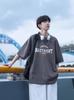 Camiseta Masculina Estampada com Letra Manga Curta Verão Nova Marca de Moda Americana Manga Meia Manga Top Solto Camiseta de Cinco Quartos para Homem