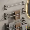 Estante para Toallas Gris Metalizado, Barra para Toallas de Baño Montada en la Pared Sin Taladro, Estante de Almacenamiento, Organizador de Baño