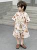 Traje Fino de Verão Infantil Estilo Chinês Novo Estilo Chinês Meninos Novo Hanfu de Manga Curta Bebê Conjunto de Verão de Duas Peças Terno Tang