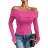 2026 Europeu e Americano Transfronteiriço Amazon Mulheres Sexy Ombro a Ombro Ajustado Manga Longa Base Uma Manga Top Camiseta