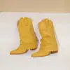 Botas de Montar Vaqueras de Gamuza con Tacón Grueso de Tacón Alto en Color Caramelo Slip-On para Mujer, Botas de Media Pantorrilla, Botas Cortas, Botas Martin