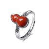 Anillo de plata con patrón de calabaza pequeña Joyería Nuevo anillo de plata de ley 925 para mujer Ágata roja del sur Anillo vintage desgastado Anillo para el dedo índice