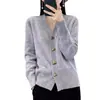Suéter de Punto Liso Simple de Nuevo Estilo Otoño e Invierno 2026 con Botones de Corazón Cardigan de Cuello en V para Mujer Abrigo Suéter Holgado