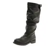 Diseño de Tacón de Bloque Tacón Grueso Caña Alta Botas tipo Martin Botas para Mujer Otoño Temprano Francés Ante Color Caqui Botas Adelgazantes Botas de Jinete