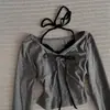Camiseta de Tirantes Pure Desire Dulce y Picante para Mujer, Otoño, Borde Fruncido, Patchwork, Corte Ajustado, Falso Dos Piezas, Manga Larga, Top Corto
