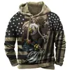 Sudadera Nueva Retro Transfronteriza con Estampado 3D de Bandera Americana, Talla Grande, Sudadera con Capucha Casual Holgada